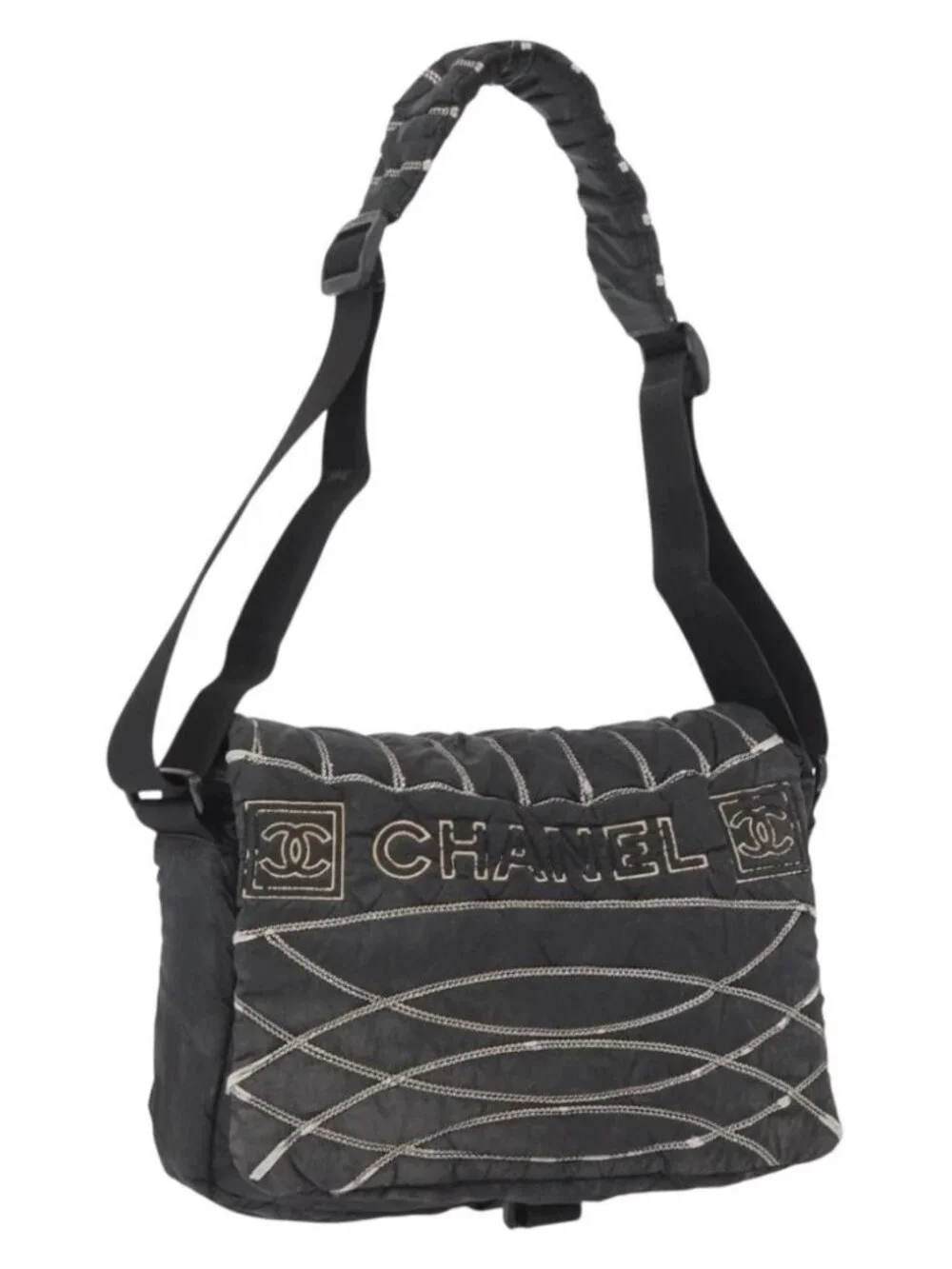 CHANEL Shoulder Bag Nylon Black CC Auth bs32635